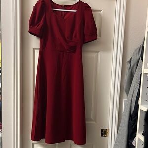 NWOT Elegant Red Midi Dress puff sleeves